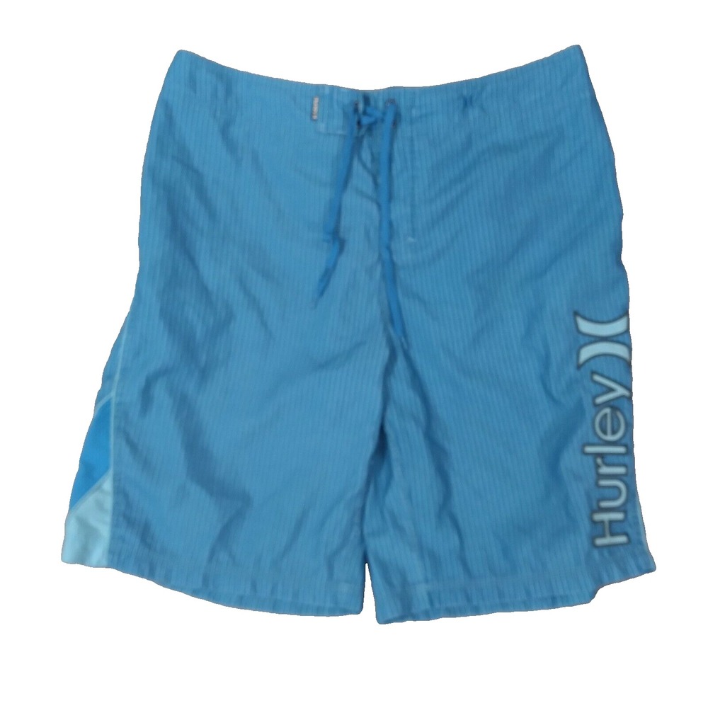 Hurley board short swim trunks mens 38 x 11 blue stripe lightweight Surf Beach